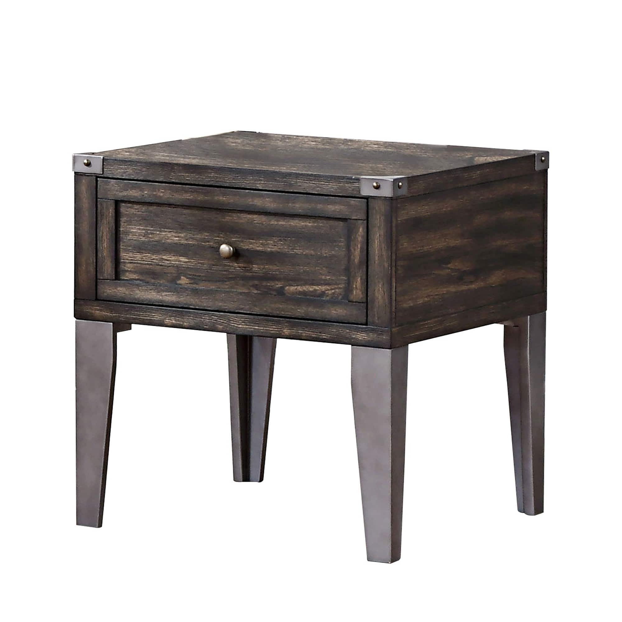Manhattan Lane - 1 Drawer Wooden End Table with Metal Angled Legs - Brown