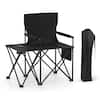 Front. Gymax - Gymax Oversized Camping Chair w/Side Table 2 Storage Pockets Cup Holder for Fishing Black - Black.