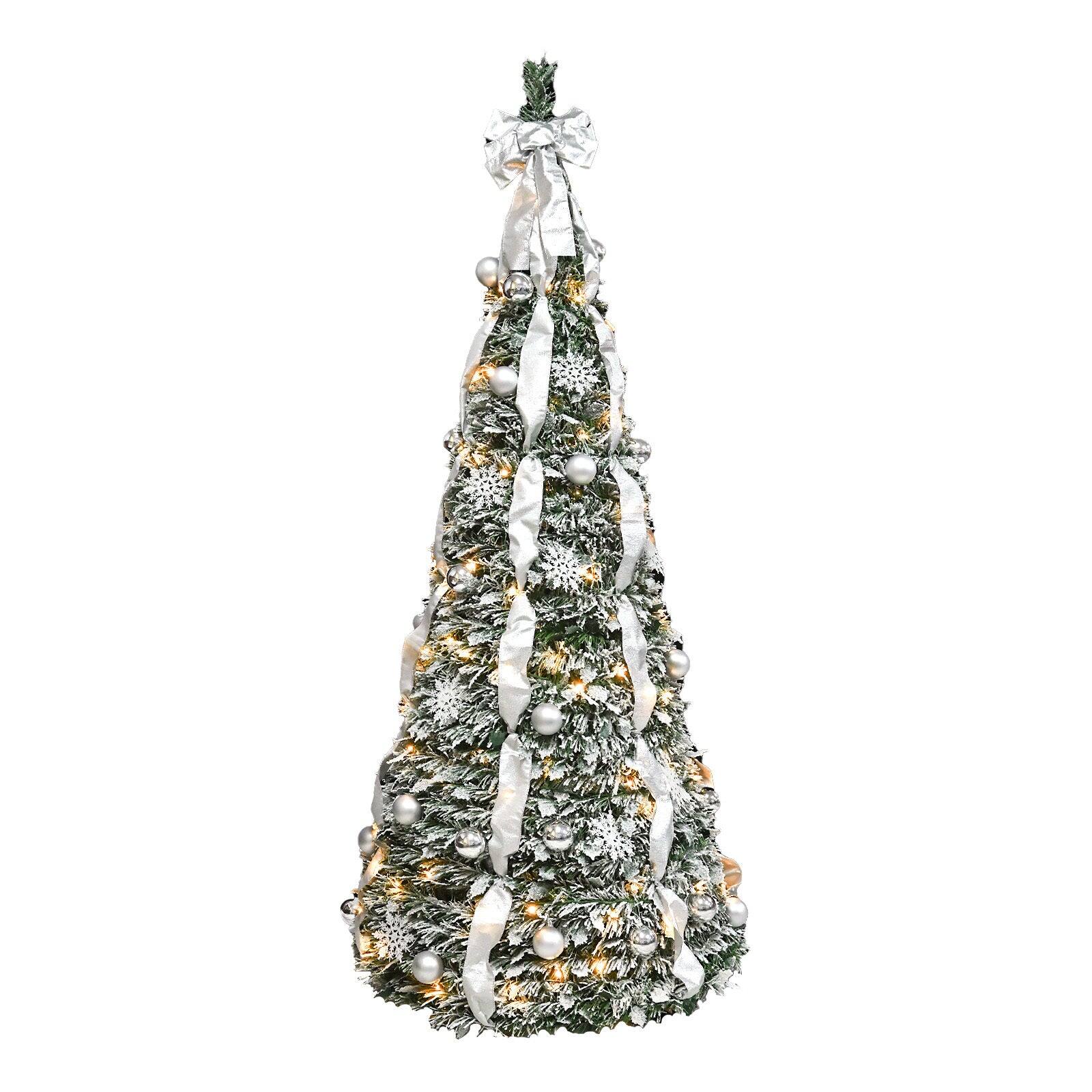 Alt View 3. BreeBe - 7FT Flocked Pop-Up Christmas Tree with 200 Warm White UL Lights Pre-Decorated with  Ornaments - Green,White.