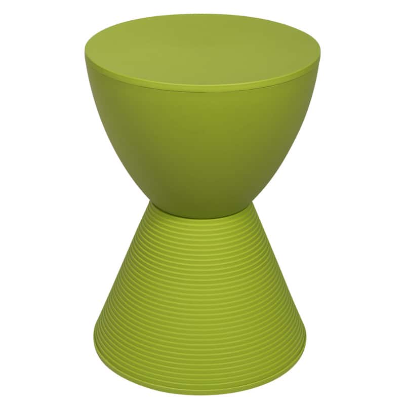 LeisureMod - Boyd Modern Round Hourglass Accent Side Table, Drum Storage Table with Ribbed Base for Indoor/Outdoor - Green