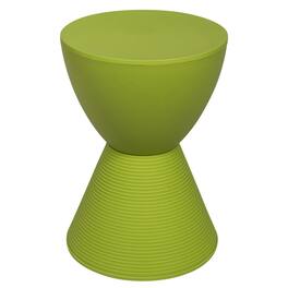 LeisureMod - Boyd Modern Round Hourglass Accent Side Table, Drum Storage Table with Ribbed Base for Indoor/Outdoor - Green