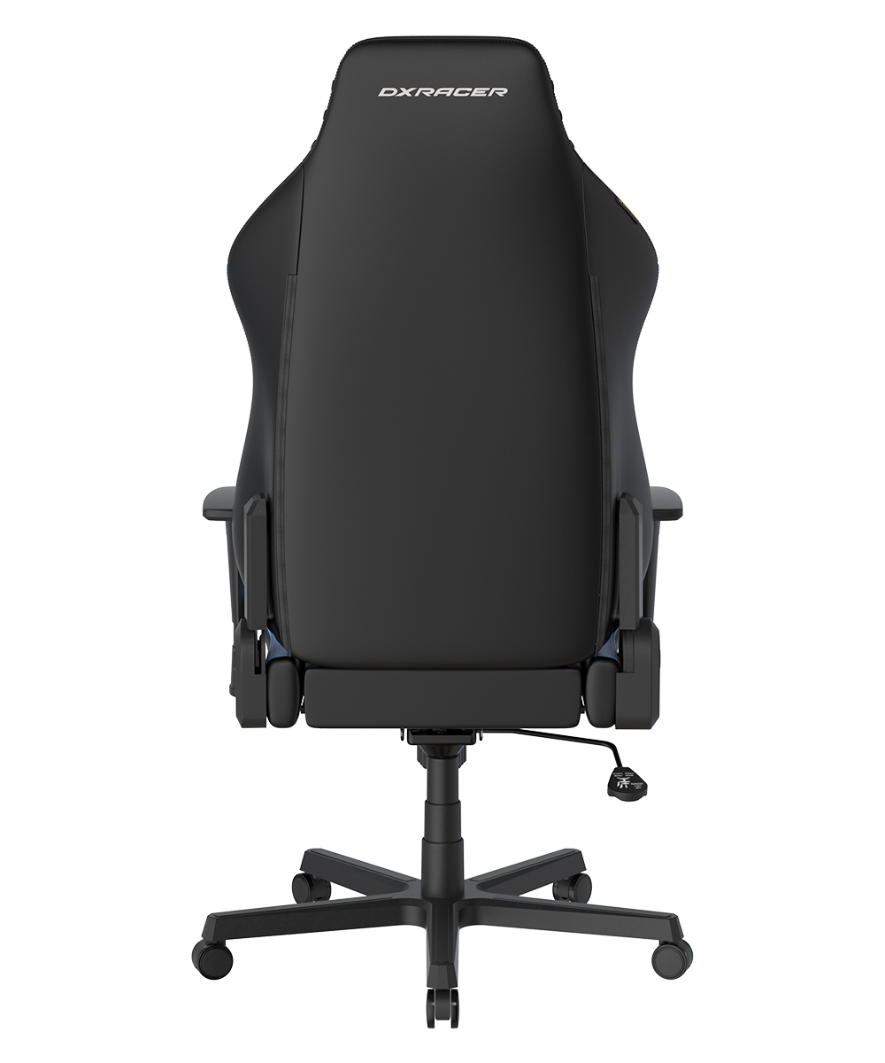 Back. DXRacer - Drifting L ergonomic gaming chair with lumbar support, headrest, reclining, racing style design, and adjustable height. - Black and Light Blue.