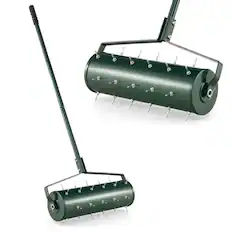 Front. Costway - Costway 21" Manual Lawn Aerator Heavy Duty Rolling Push Grass Aeration Tool with Handle Filled with Sand or Stone - Green.