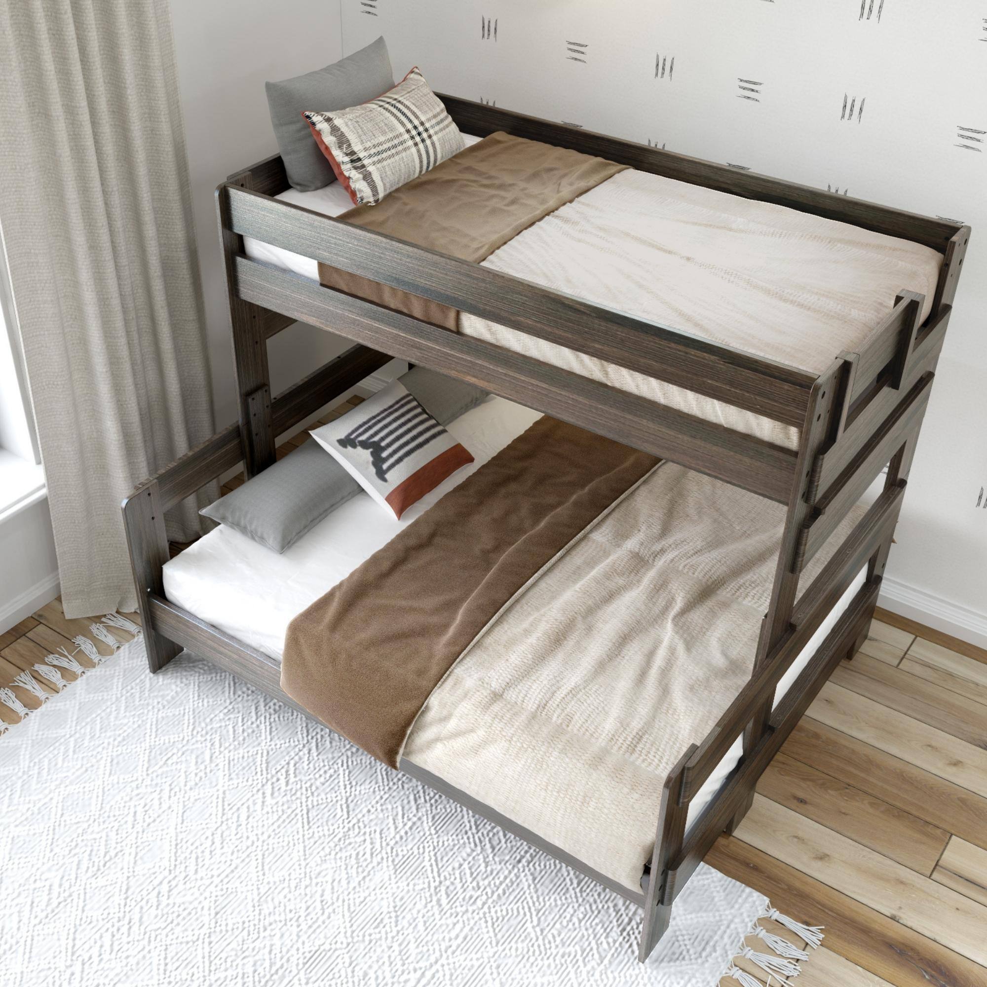 Alt View 4. Plank+Beam - Farmhouse Twin XL over Queen Bunk Bed, Barnwood Brown - Barnwood Brown.