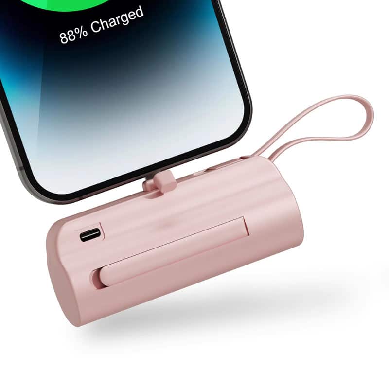 Luckbyte - 4500mAh Mini Capsule Power Bank - Portable Plug-and-Play Emergency Charger with Stand, Sakura Pink