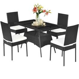 Costway - 5PCS Patio Rattan Dining Set Cushioned Chair Table w/Glass Top Garden Furniture - Black,White