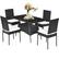 Front. Costway - 5PCS Patio Rattan Dining Set Cushioned Chair Table w/Glass Top Garden Furniture - Black,White.