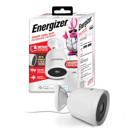 Energizer Smart 5GHz WiFi Outdoor Camera
- Instant notifications to your smartphone
- 2K quad HD live video viewing
- Dual band (2.4GHz & 5GHz) network band
- Two-way conversation
- Works with Google Home and Alexa
- Wired power only
- Easy setup
- Smart setup with QR code