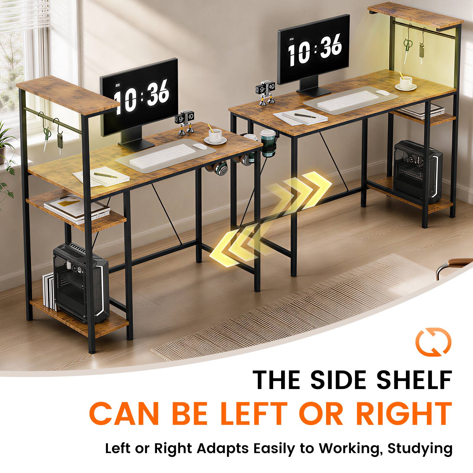 10:36 09-40

- 10:36 09-40

We

THE SIDE SHELF CAN BE LEFT OR RIGHT
Left or Right Adapts Easily to Working, Studying