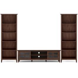 Simpli Home - Artisan 72 inch Low TV Stand with 26 inch 5 Shelf Bookcases (Set of 3) - Russet Brown