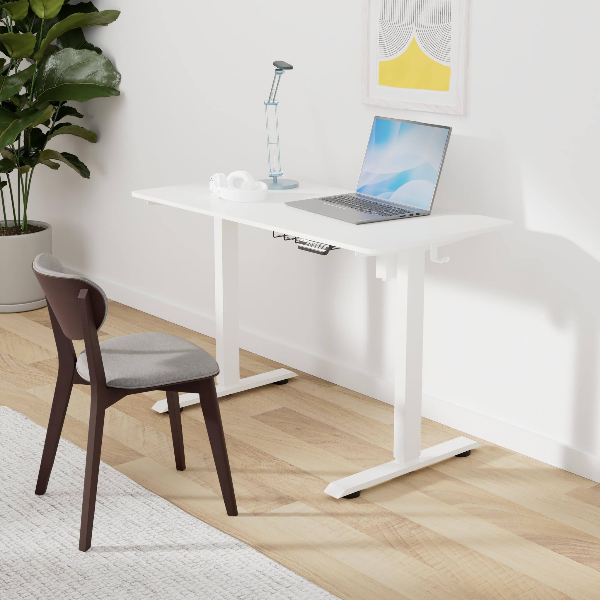 Alt View 1. Hirose Alice - SHW 48-Inch Electric Height Adjustable Sit to Stand Desk with Hanging Hooks and Cable Management Frame and Top - White 48-Inch.