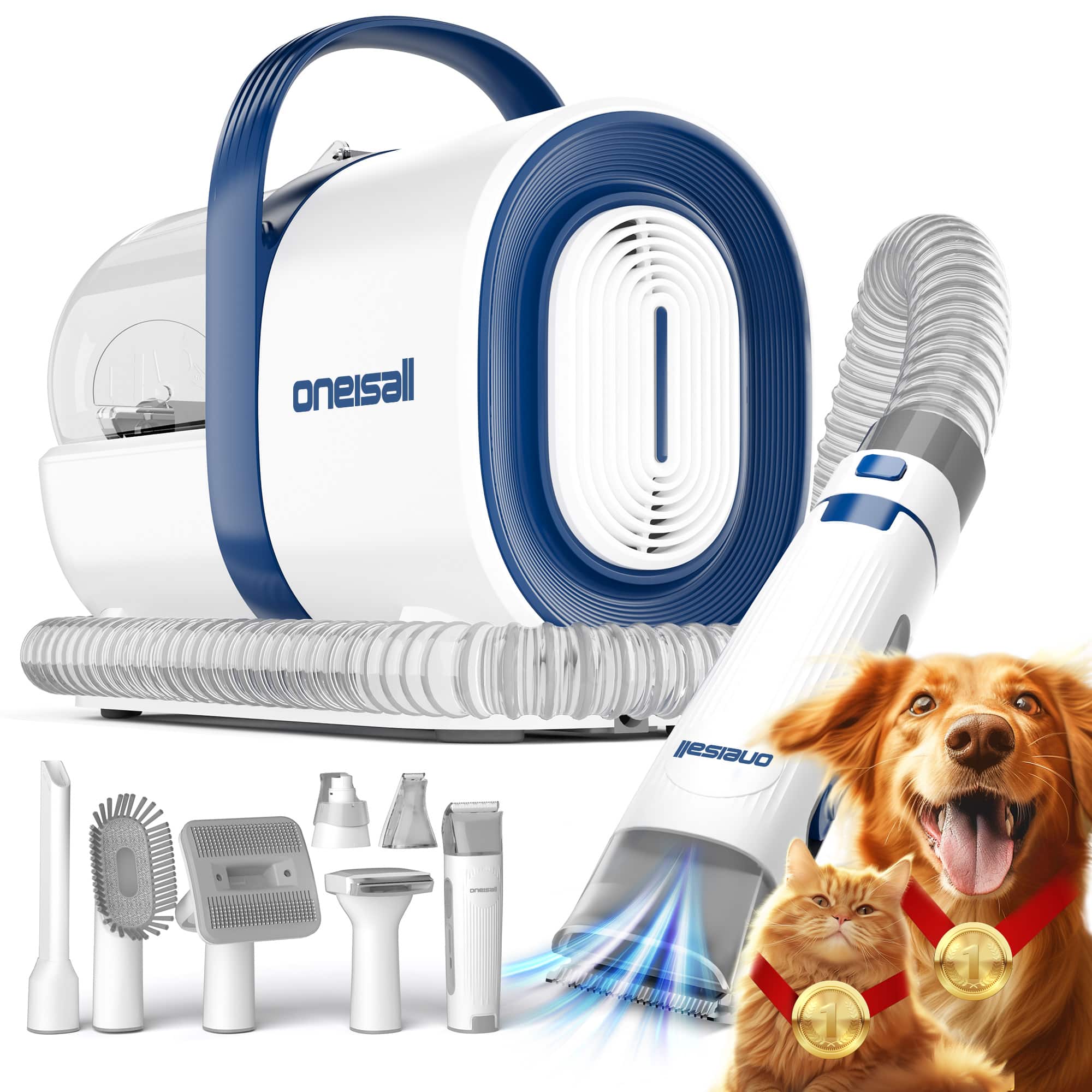 Oneisall - 7 in 1  Pet Grooming Kit  Dog Clipper Vacuum, Paw Trimmer, Nail Grinder, Shedding Brush,12000Pa High Suction