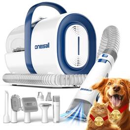 Oneisall - 7 in 1 Pet Grooming Kit Dog Clipper Vacuum, Paw Trimmer, Nail Grinder, Shedding Brush,12000Pa High Suction