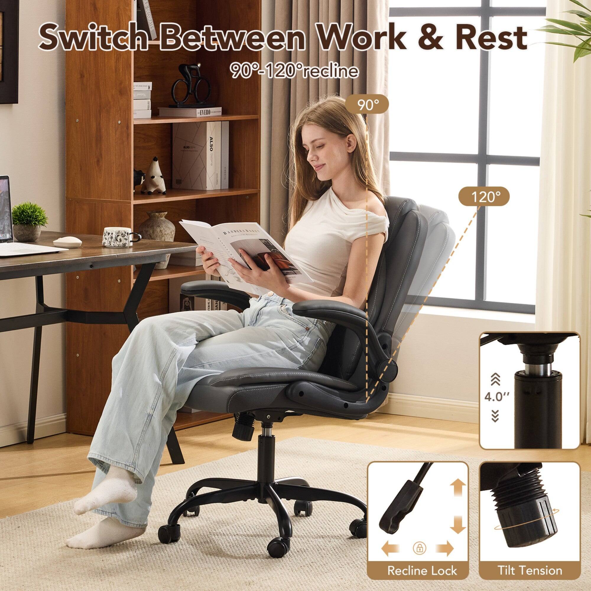 Switch Between Work & Rest  
90°-120° recline  

90°  
120°  

4.0"  

Recline Lock  
Tilt Tension