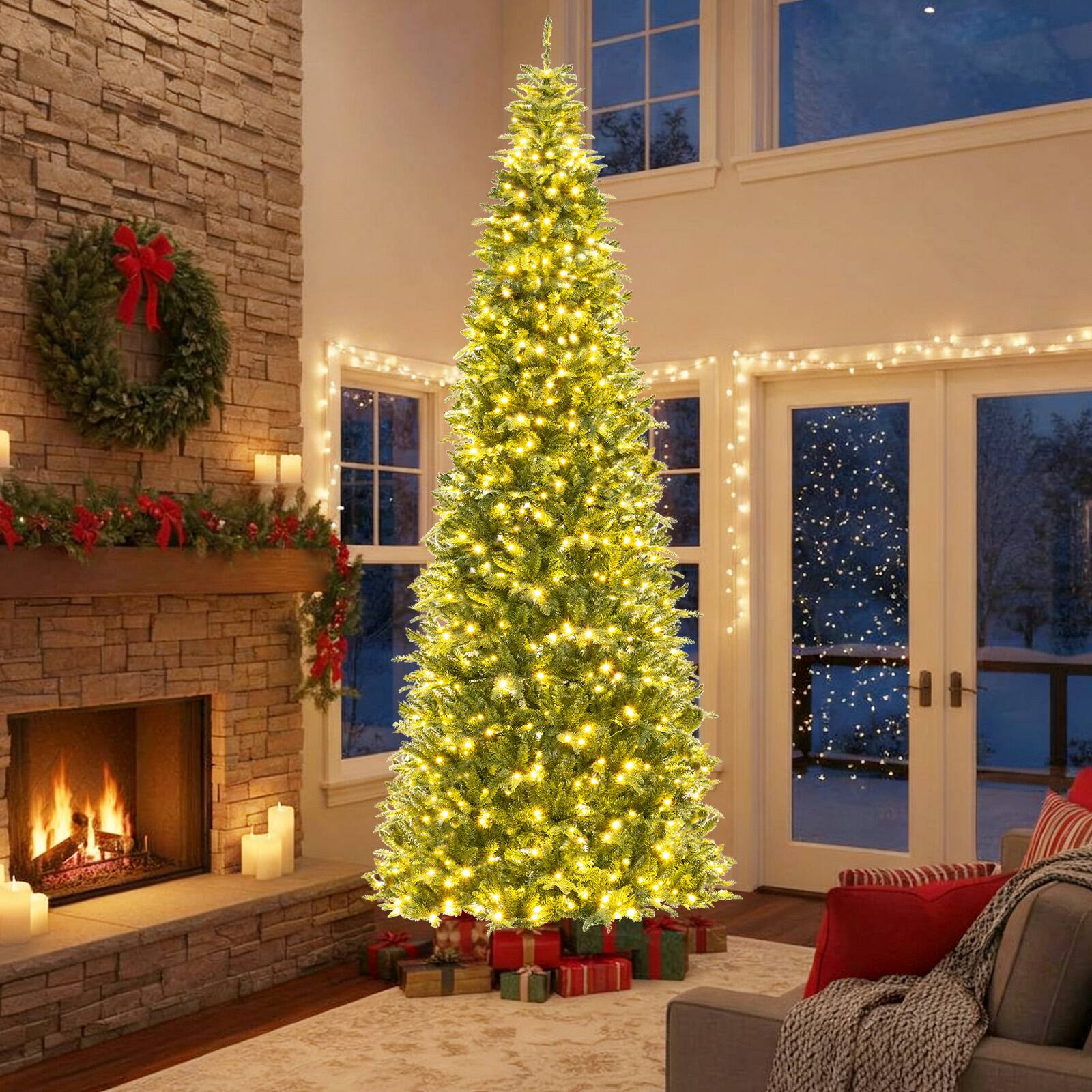 Alt View 1. Gymax - Gymax 12 FT Tall Prelit Hinged Artificial Christmas Tree Quick Power Connector - Green.