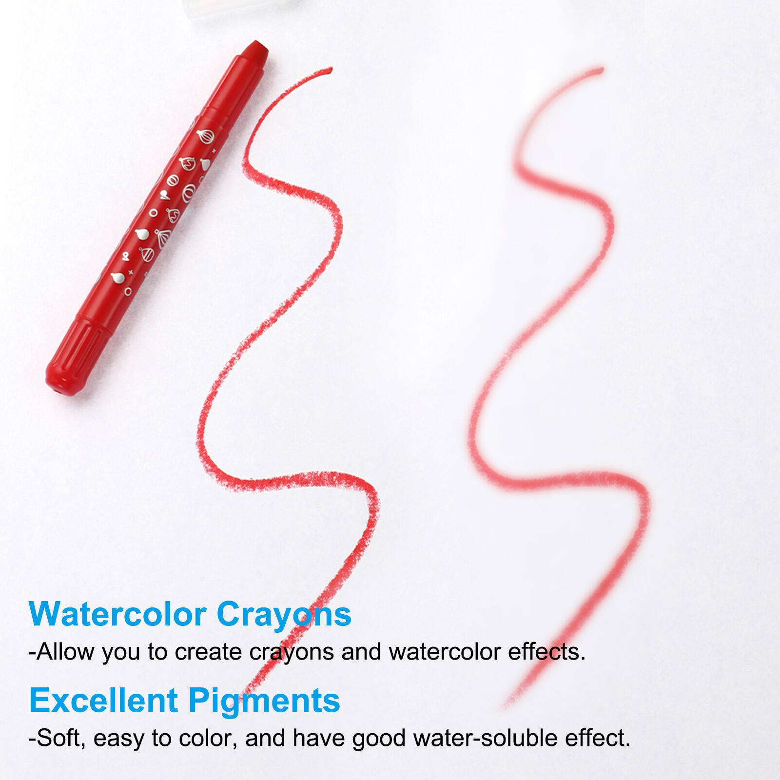 Watercolor 12 Crayons - Allow you to create crayons and watercolor effects. Excellent Pigments - Soft, easy to color, and have good water-soluble effect.