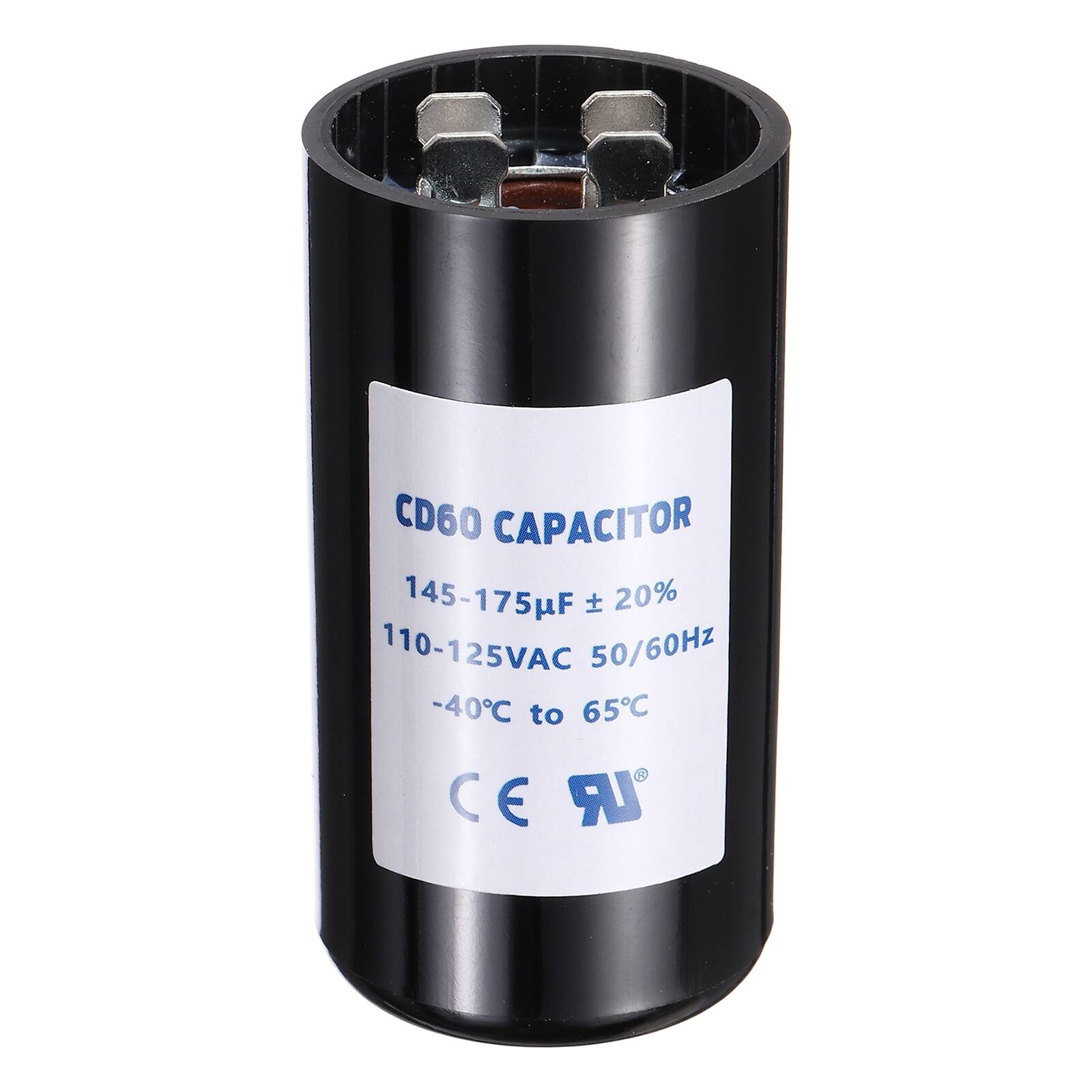 CD60 CAPACITOR 145-175uF ± 20% 110-125VAC 50/60Hz -40°C to 65°C CE "LR"