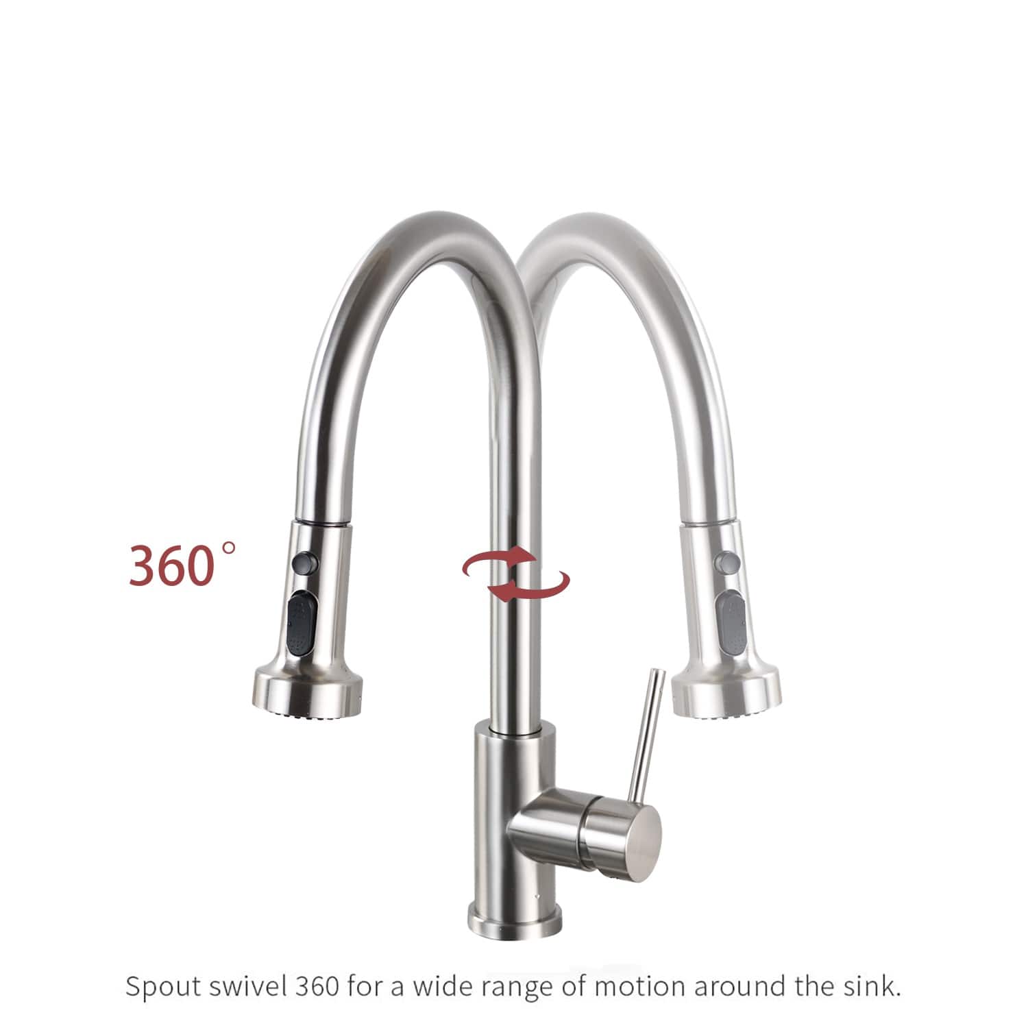 360° Spout swivel for a wide range of motion around the sink.