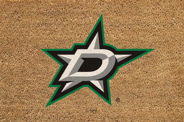Front. Evergreen Enterprises - Dallas Stars 24" x 36" Outdoor Team Logo Coir Mat - Brown.