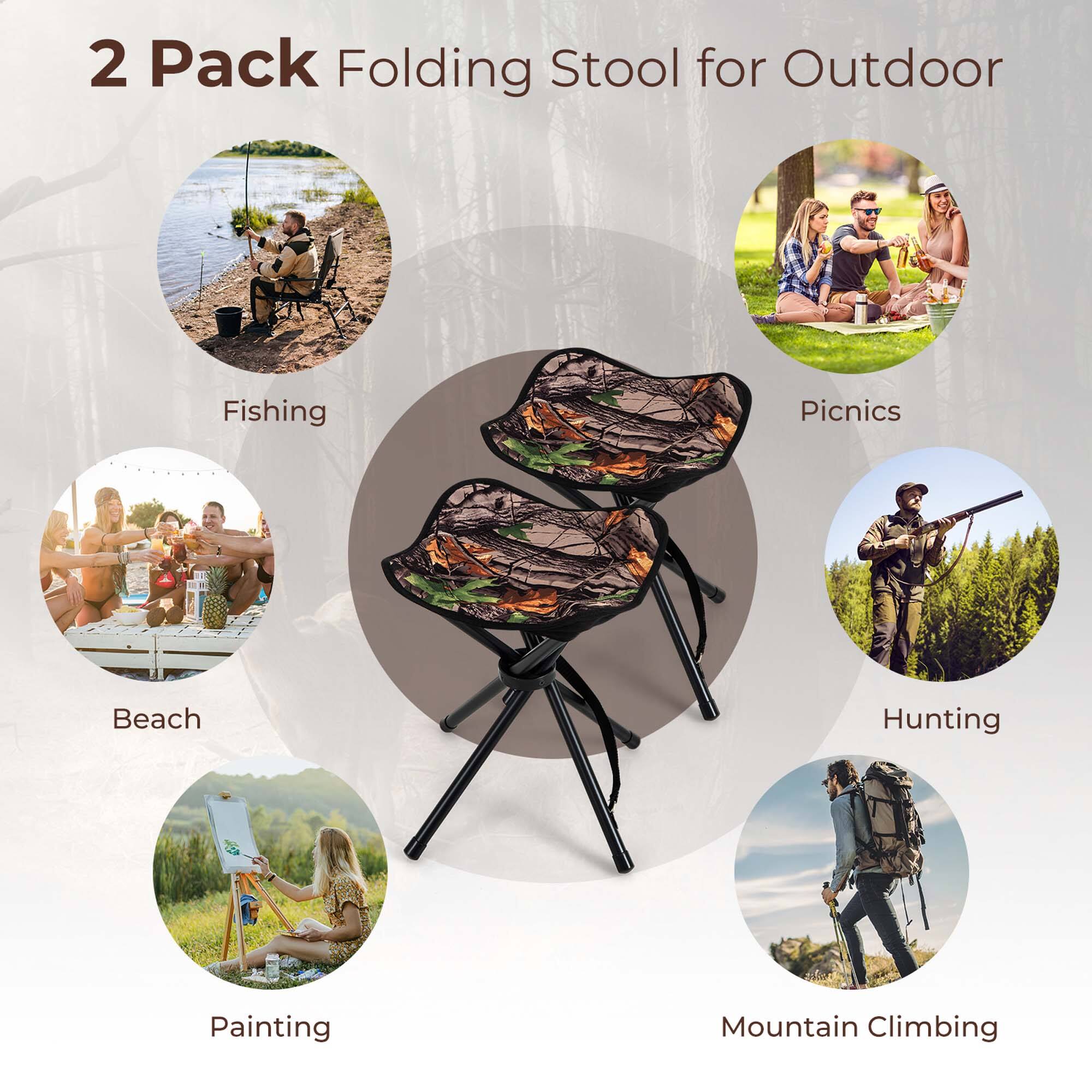 2 Pack Folding Stool for Outdoor

- Fishing
- Picnics
- Beach
- Hunting
- Painting
- Mountain Climbing
