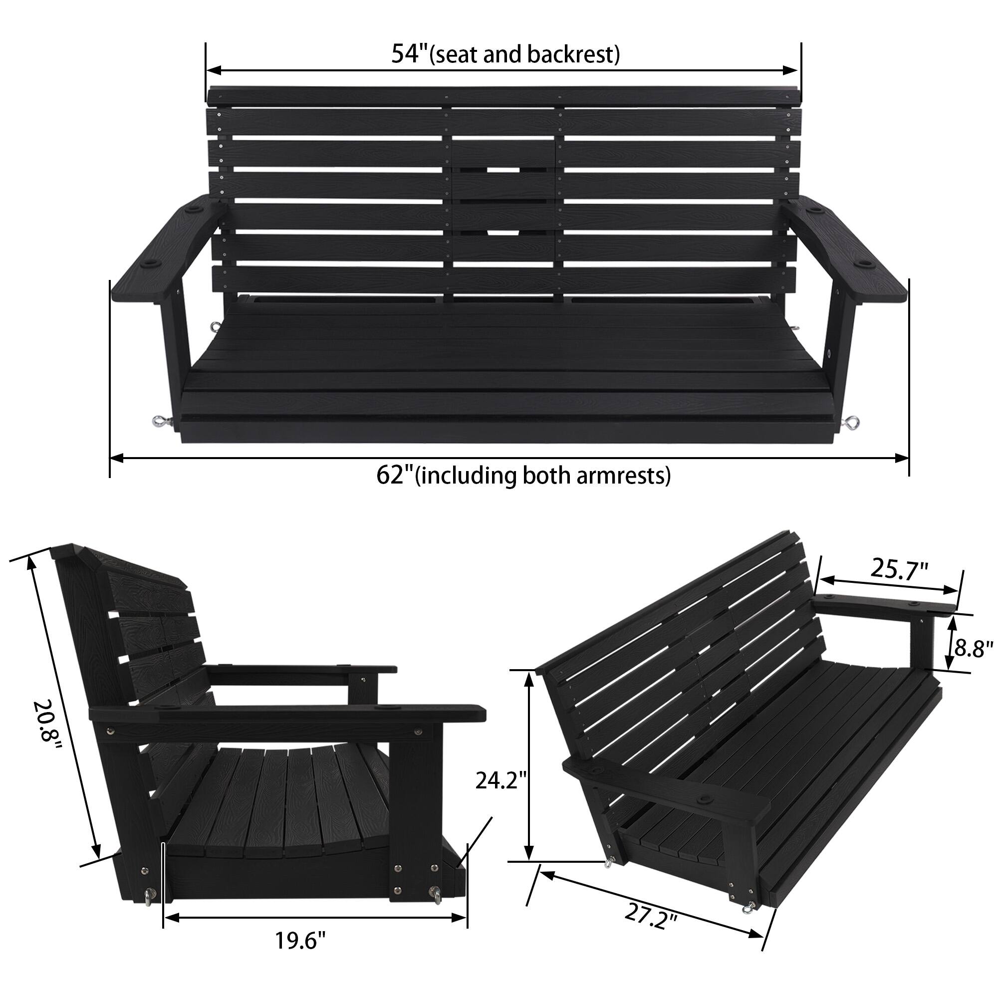 54" (seat and backrest)  
62" (including both armrests)  
25.7"  
20.8"  
24.2"  
8.8"  
19.6"  
27.2"