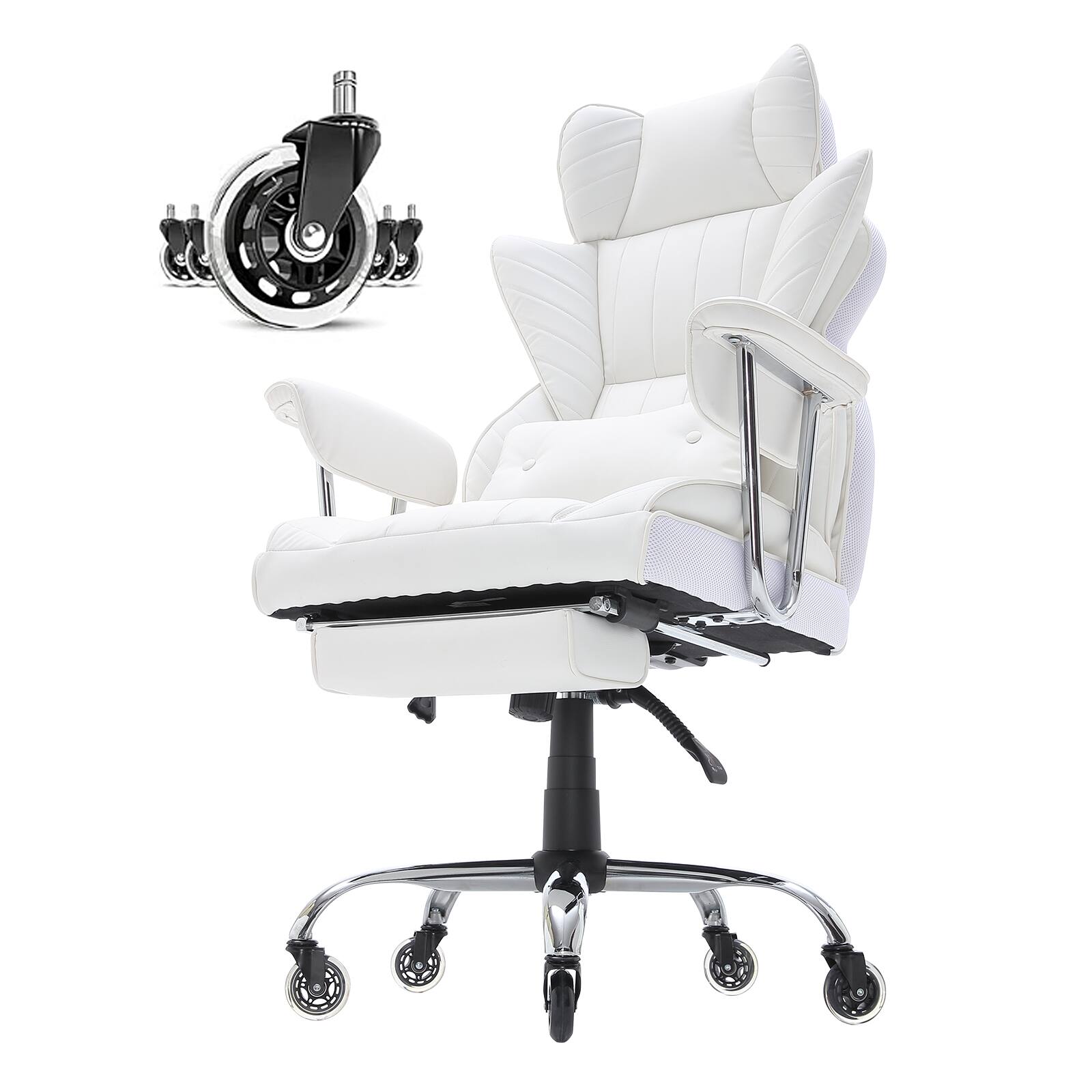Alt View 5. VEVOR - Reclining Office Chair with Footrest, Heavy Duty PU Leather Wide Office Chair, Big and Tall Executive Office Chairs - White.