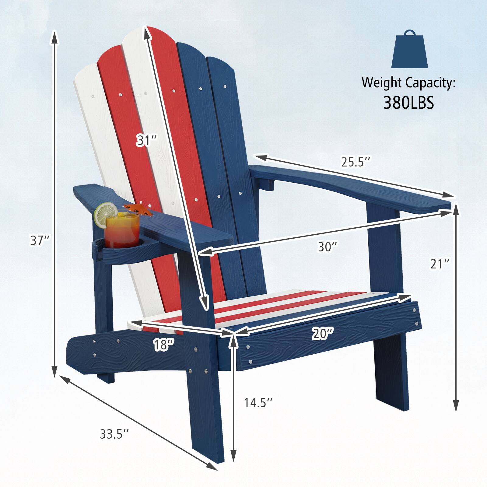 Weight Capacity: 380LBS  
31"  
25.5"  
37"  
30"  
21"  
18"  
20"  
14.5"  
33.5"