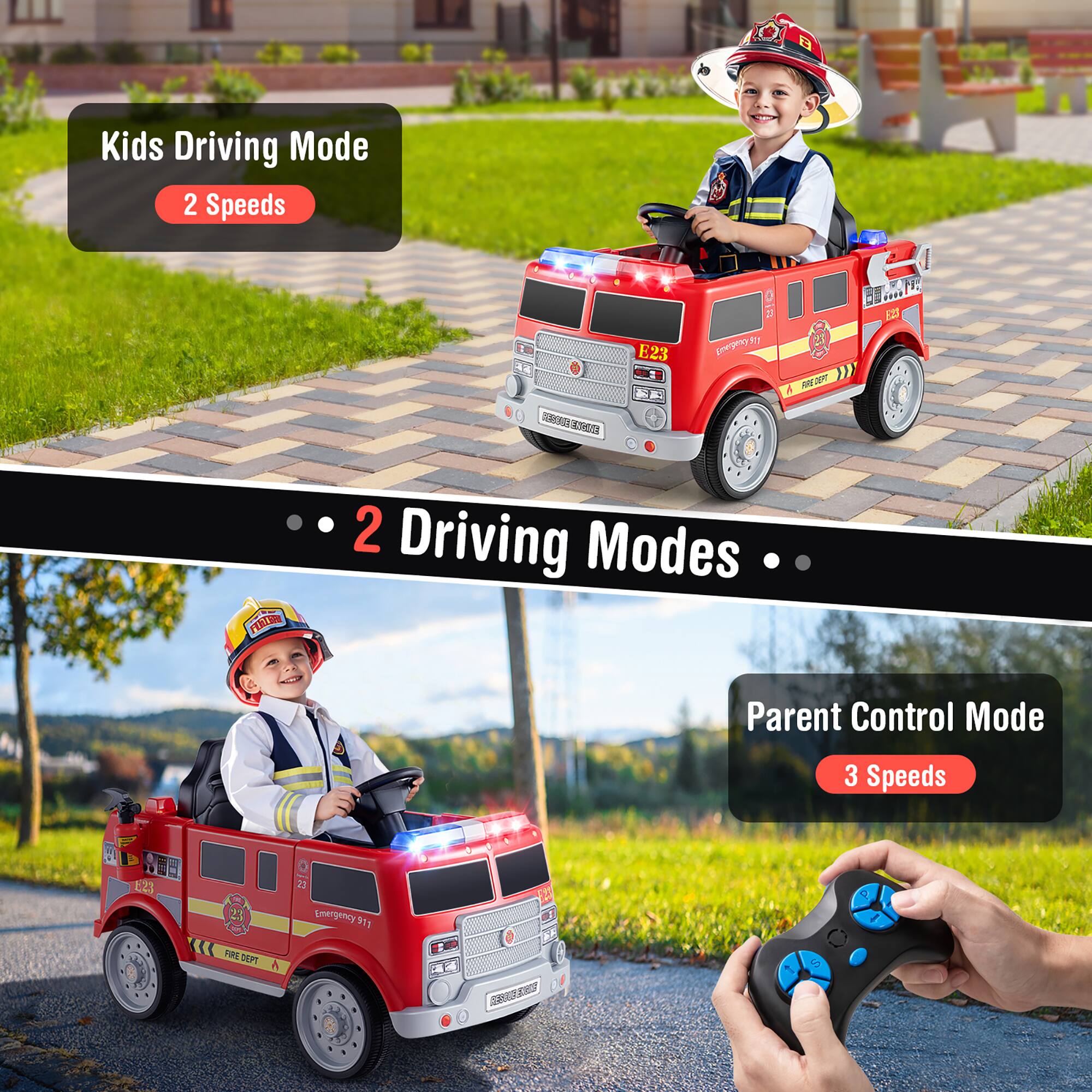 Kids Driving Mode  
2 Speeds  

Parent Control Mode  
3 Speeds  

2 Driving Modes