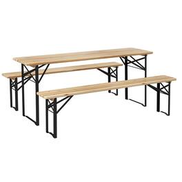 Outsunny - 6' Portable Picnic Table and Bench Set, Outdoor Wooden Folding Camping Dining Table Set - Natural Wood