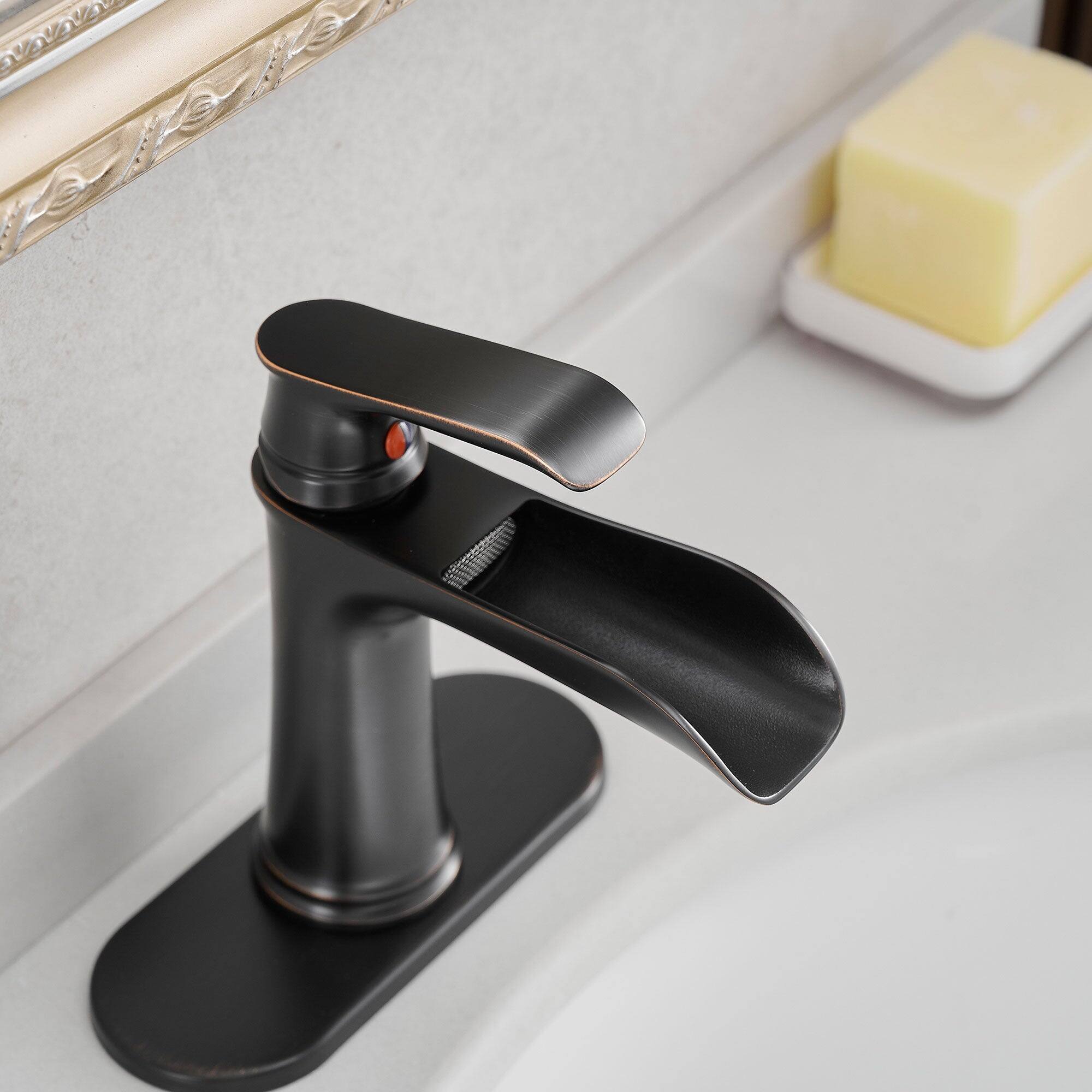 Alt View 9. Boyel Living - Single Handle Single Hole Bathroom Faucet Oil Rubbed Bronze with Deck Plate Pop Up Drain and Water Supply Hoses - Oil Rubbed Bronze.
