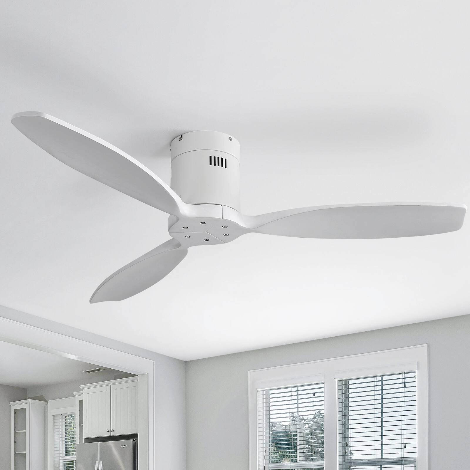 Alt View 2. Sofucor - 52 Inch Wood Low Profile Ceiling Fans with Remote Quiet Reversible DC Motor Timer for Bedroom Farmhouse Indoor/Outdoor - White - No Light.