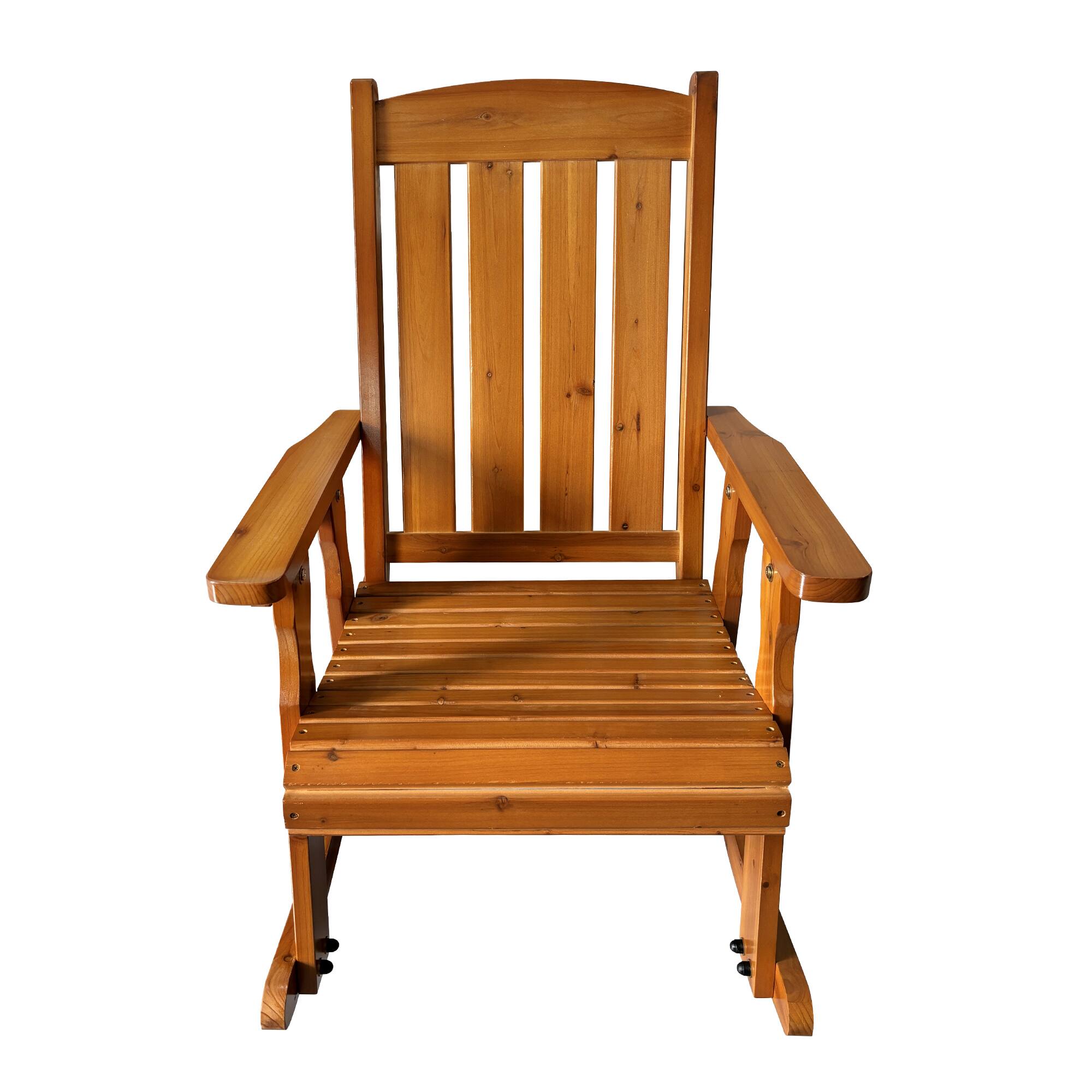 Alt View 4. Fortune Candy - Wooden Patio Rocking Chair with Comfortable Backrest and Deep Contoured Seat, for Both Outdoor and Indoor - Teak Tone.