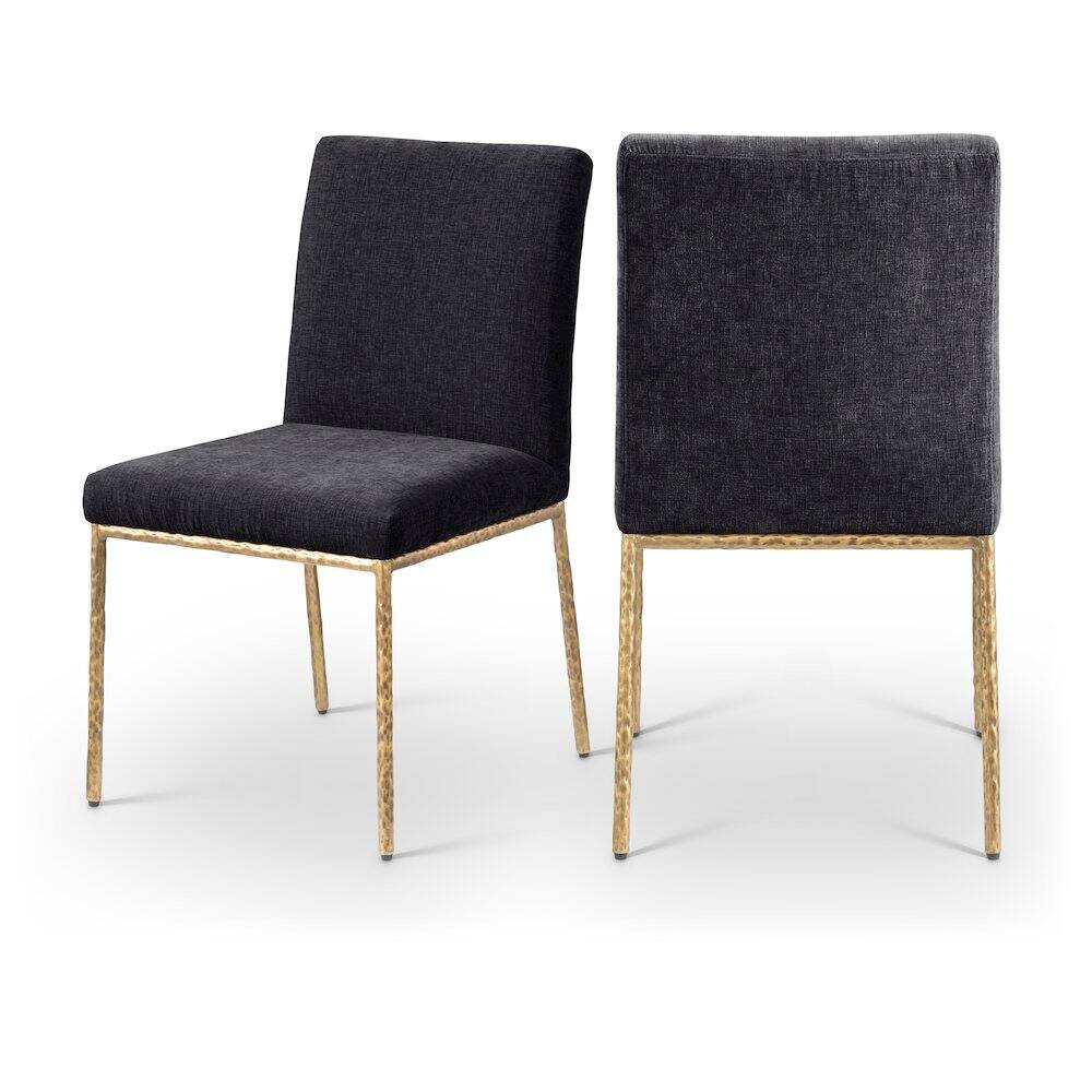 Meridian Furniture - Reeves Black Chenille Fabric Upholstered Dining Side Chair, Set of 2 - Gold