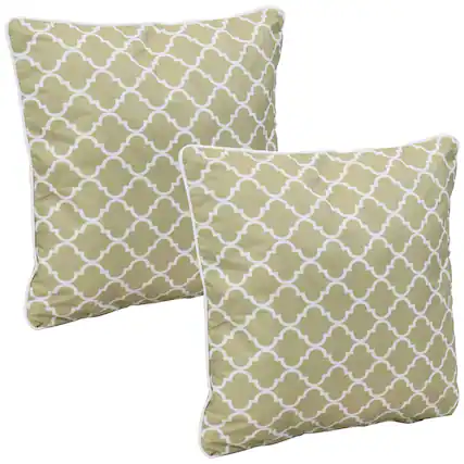 Front. Sunnydaze - Indoor and Outdoor Throw Pillow - 16 in - Tan and White Lattice.
