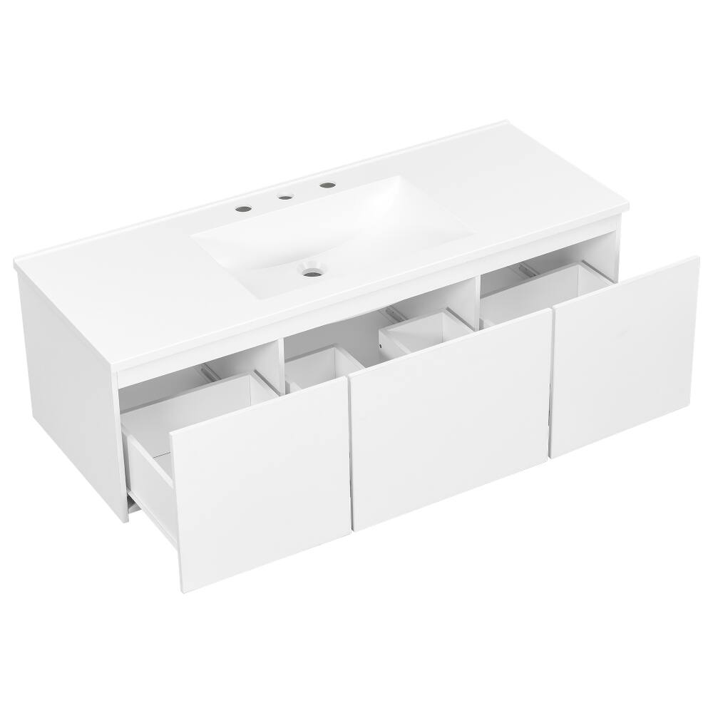 Alt View 10. Loheer - Loheer 48 Inch Wall Mounted Bathroom Vanity White Floating Vanity with Sink and 3 Drawers - White.