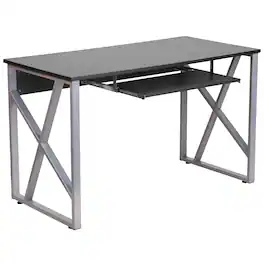 Emma + Oliver - Computer Desk with Pull-Out Keyboard Tray and Cross-Brace Frame - Black