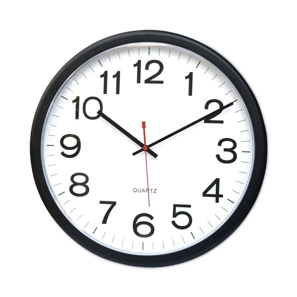 Front. Universal - UNV11381 13.5 in. Round Indoor/Outdoor Wall Clock - Black Case - White/Black.