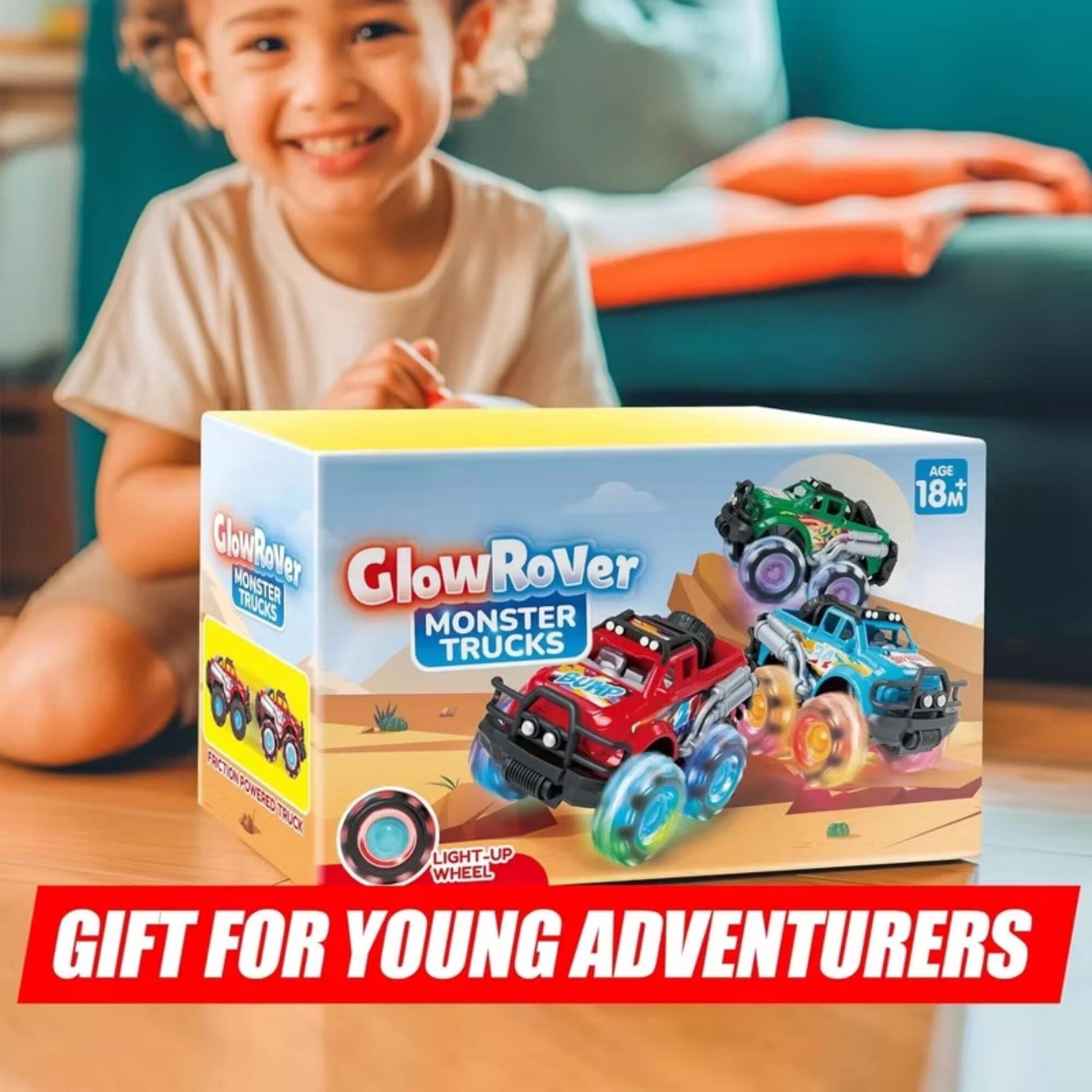 AGE 18+ GlowRover MONSTER TRUCKS BUNP PRCTON POWERED TRUCK LIGHT-UP WHEEL GIFT FOR YOUNG ADVENTURERS