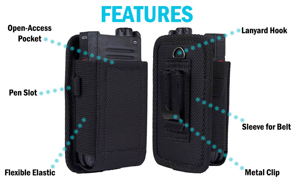 Open-Access Pocket  
Lanyard Hook  
Pen Slot  
Flexible Elastic  
Sleeve for Belt  
Metal Clip