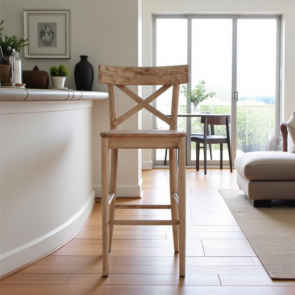 Alt View 4. FurniFact - Beach Counter Stool with Back Support for Kitchen Island or Bar Seating - Beach.