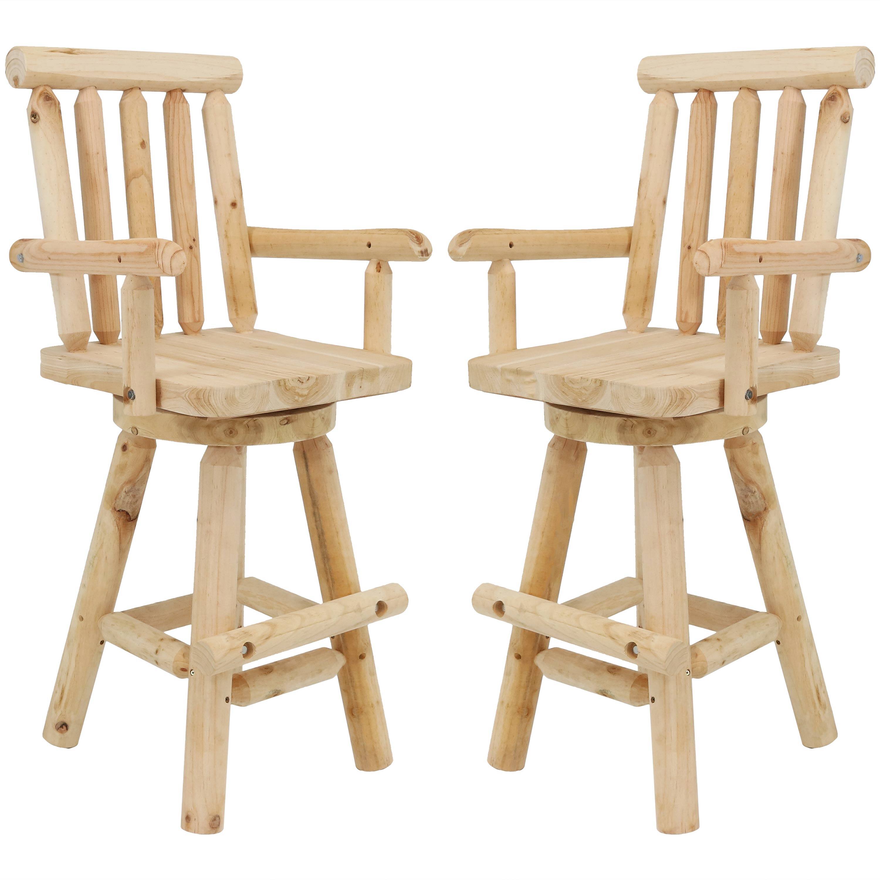 Front. Sunnydaze - Rustic Log Style Unfinished Fir Wood Indoor Bar Stool - Set of 2 - Light Brown.