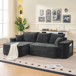 Boyel Living - Compressed Black Chenille Modular Sofa with Side Storage No Assembly Required 4-Seat - Black
