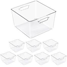 Sorbus - Cube Storage Bins, 8 Pack Large Square Organizer Bins with Handles – Stackable Plastic Storage Containers - Clear