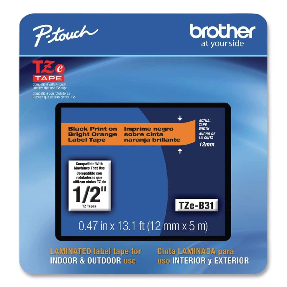 Brother - P-Touch TZEB31CS TZe 0.47 in. x 26.2 ft. Laminated Removable Label Tapes - Black on - Orange