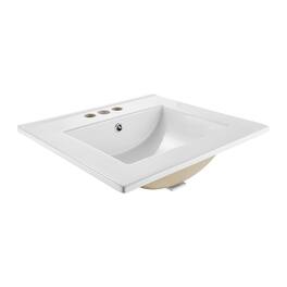 Semi Recessed Bathroom Sink, 20.08 x 18.31 Inch Rectangular Ceramic Vessel Sink with Overflow and 3 Faucet Holes