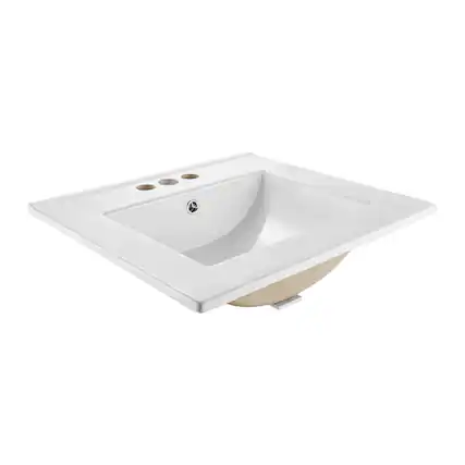 Front. VEVOR - Semi Recessed Bathroom Sink, 20.08 x 18.31 Inch Rectangular White Ceramic Vessel Sink with Overflow and 3 Faucet Holes - White.