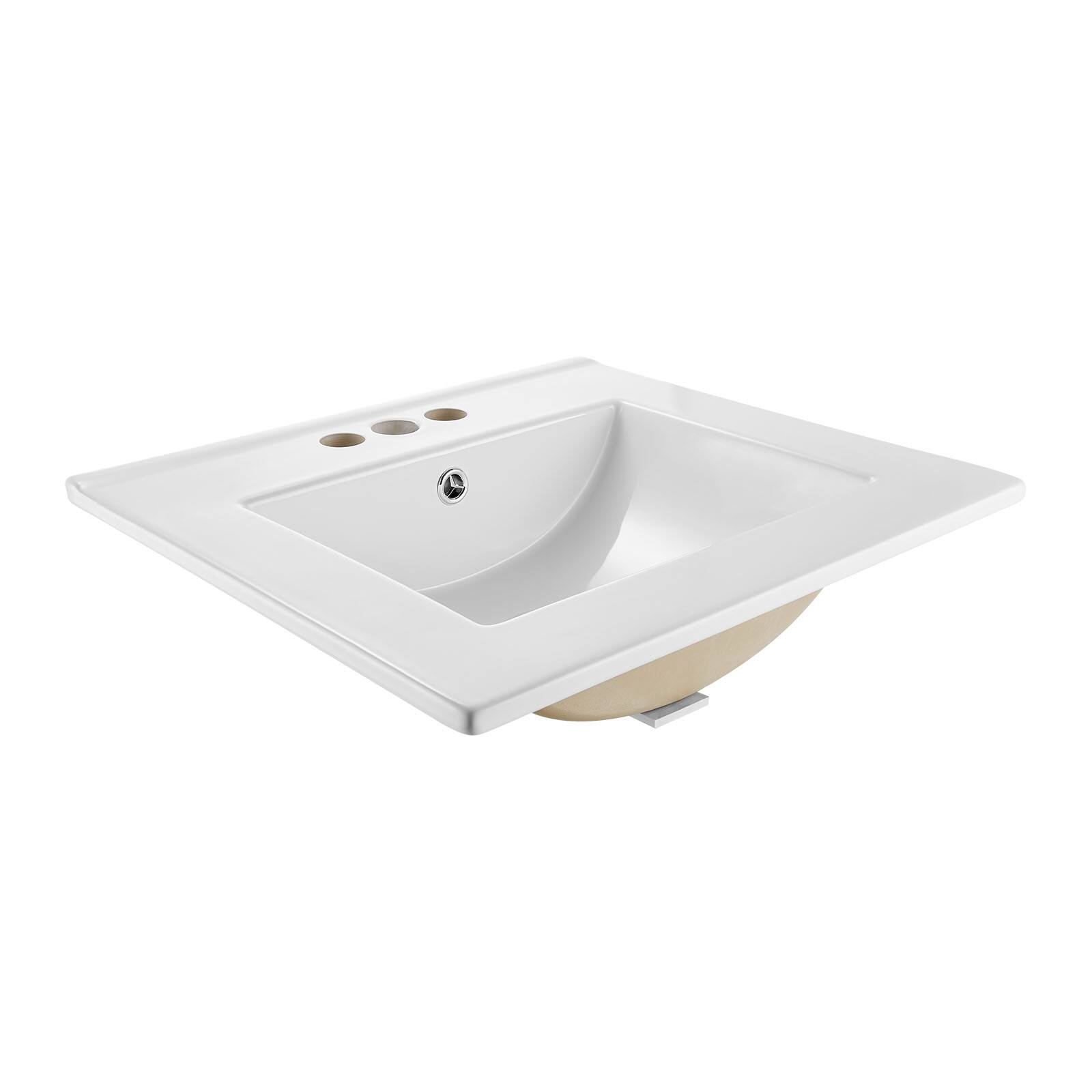 Front. VEVOR - Semi Recessed Bathroom Sink, 20.08 x 18.31 Inch Rectangular White Ceramic Vessel Sink with Overflow and 3 Faucet Holes - White.