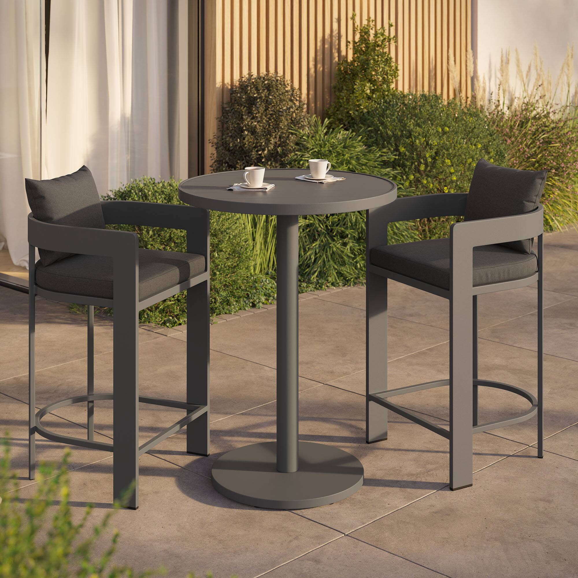 Alt View 2. Modway - Tahoe 3-Piece Outdoor Patio Aluminum Bar Set - Charcoal.