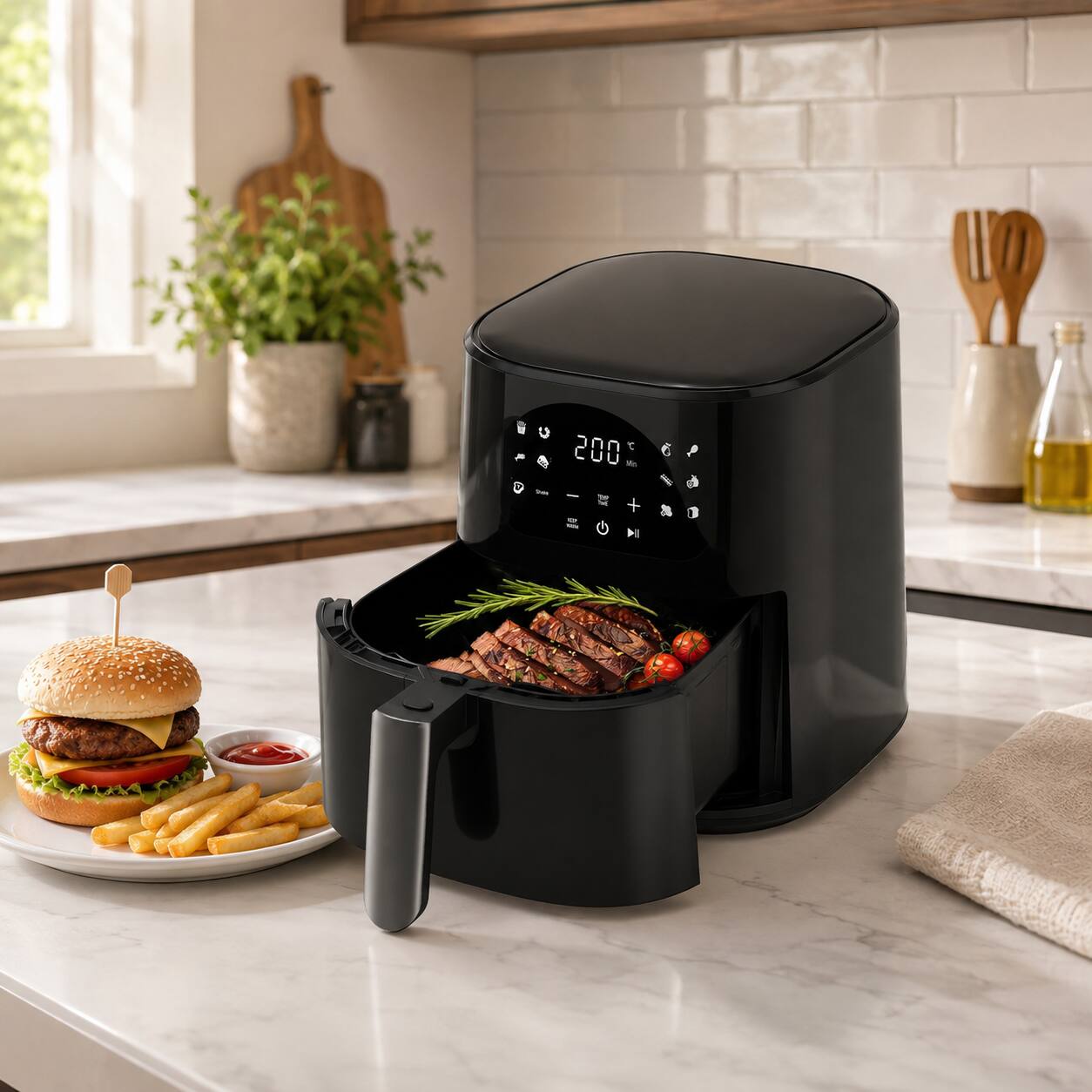 Alt View 5. QIDO - 5 Qt. 8-in-1 Air Fryer 450°F Max Temp with Nonstick Basket Air Fry, Roast, Broil, Reheats, Dehydrates, Less Oil - Black.