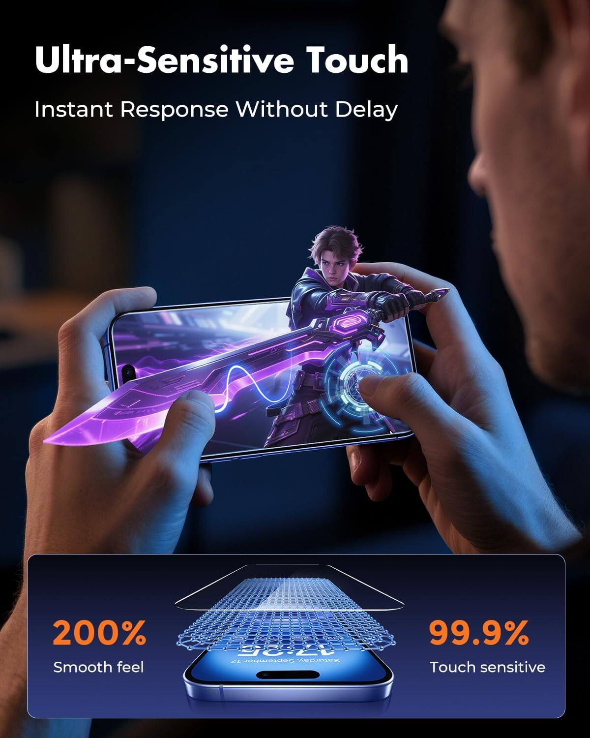 Ultra-Sensitive Touch  
Instant Response Without Delay  

200% Smooth feel  
99.9% Touch sensitive